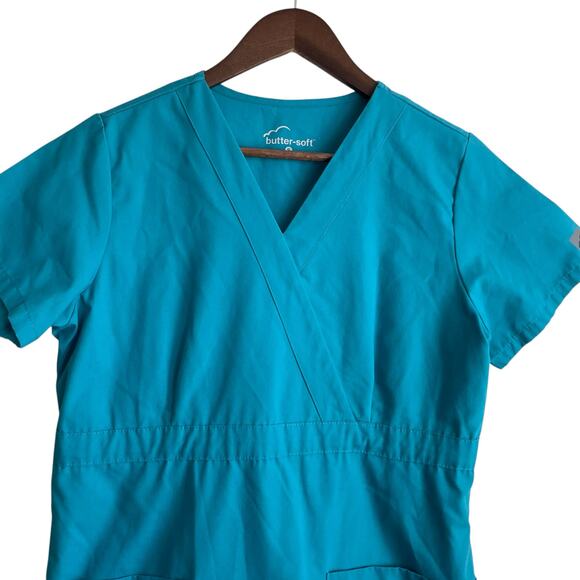 Butter Soft Women Scrub Top S Teal Medical Uniform Nurse‎ Workwear Dental Casual - Picture 4 of 10